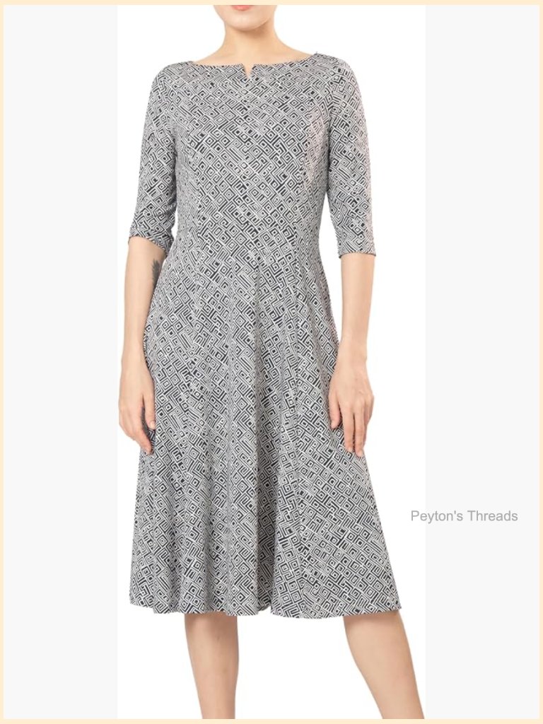 Fit Flare Tea Midi Dress With Zipper Closure